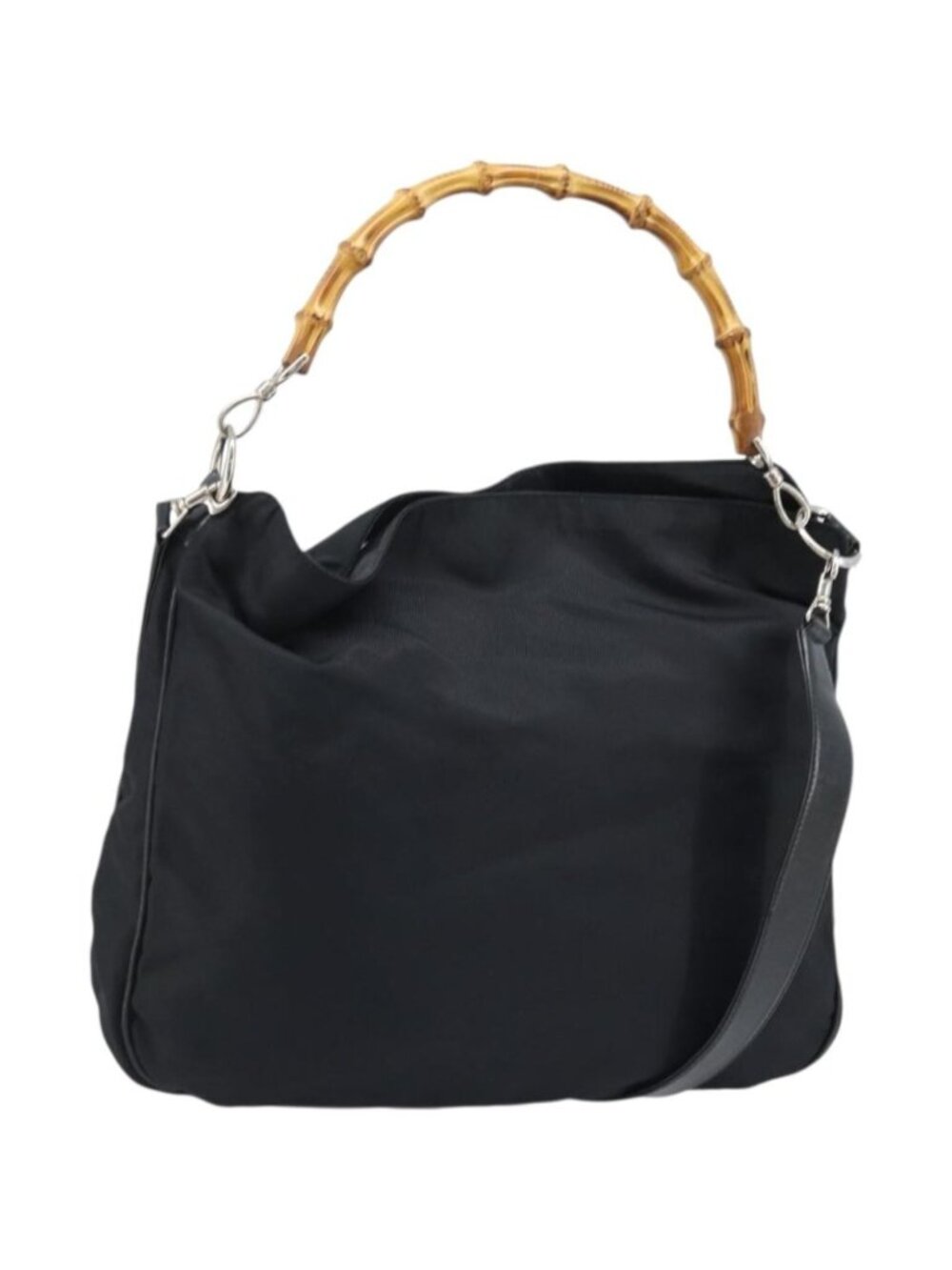 GUCCI Bamboo Shoulder Bag Nylon 2way Brown Silver